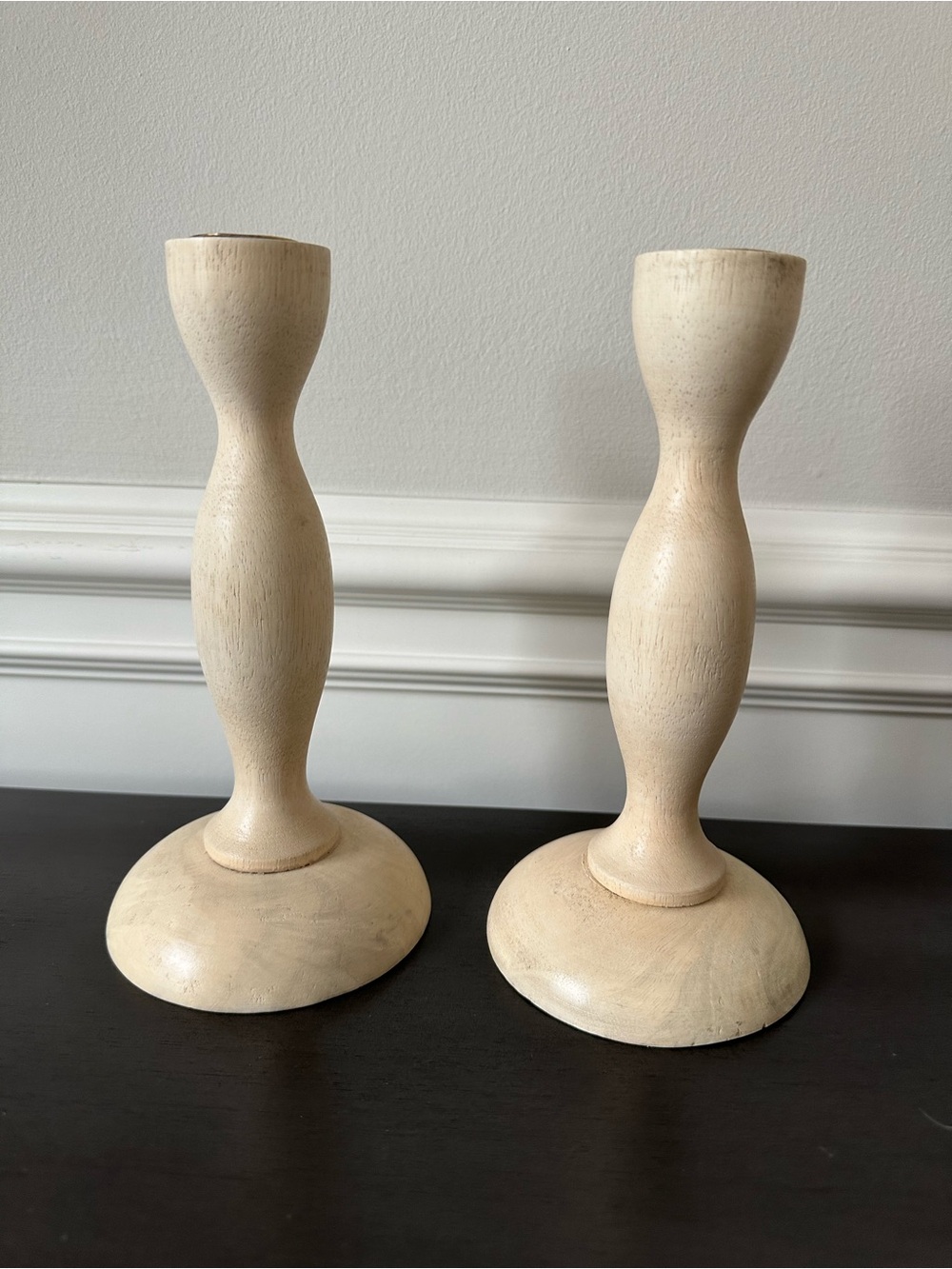 Wooden Taper Candle Holders in Light Cream - Pair